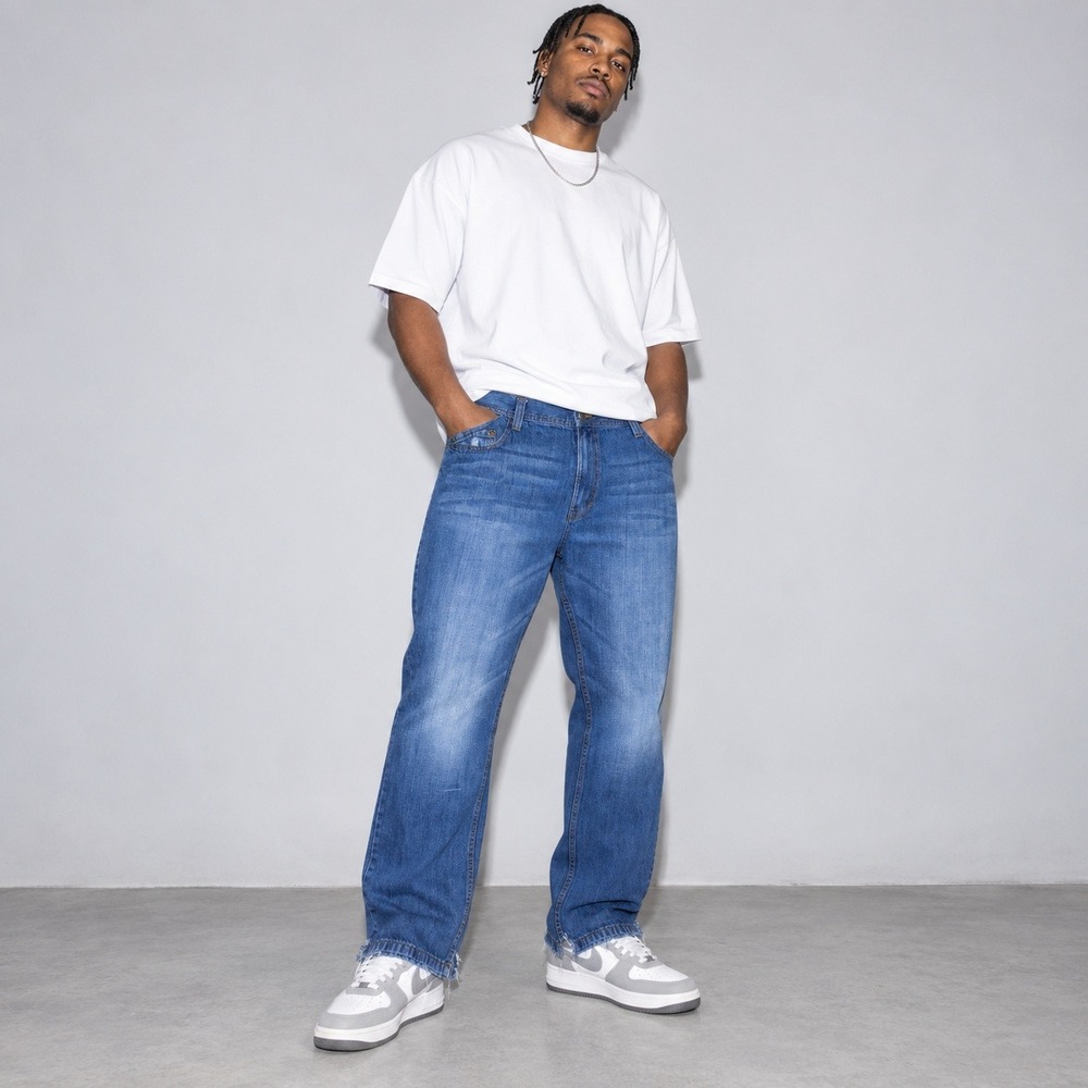 Akademiks Jeans Mens 40x32 Blue Relaxed Straight Y2K Hip Hop Distressed Hem